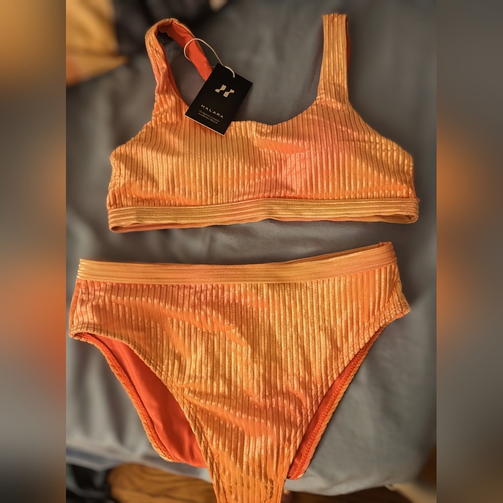 Halara sunset orange tie dye ribbed bathing suit